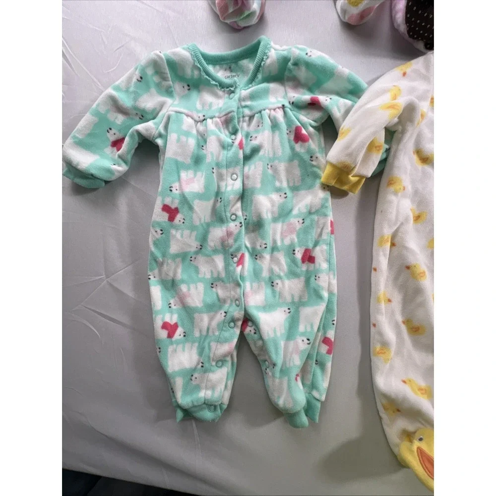 Carters Baby Girl Footed Pajamas Lot 6 Fleece Cotton Sleep Play 3M-6M